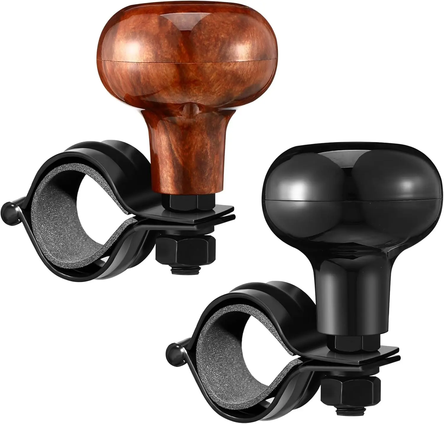 2 Pieces Steering Wheel Knob Spinner Knobs for Steering Wheel 360 Degrees Rotation for Cars, Trucks, Tractors, Boats(Black and Brown)