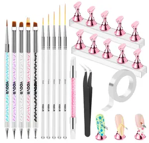 Nail Art Tools Set, Nail Stand for Press on Holder for Painting Nails, Nail Art Brushes and Dotting Tools, Nail Design Tools Supplies, Gel Polish and Builder Brush, French Tip Brush, Liner Brush