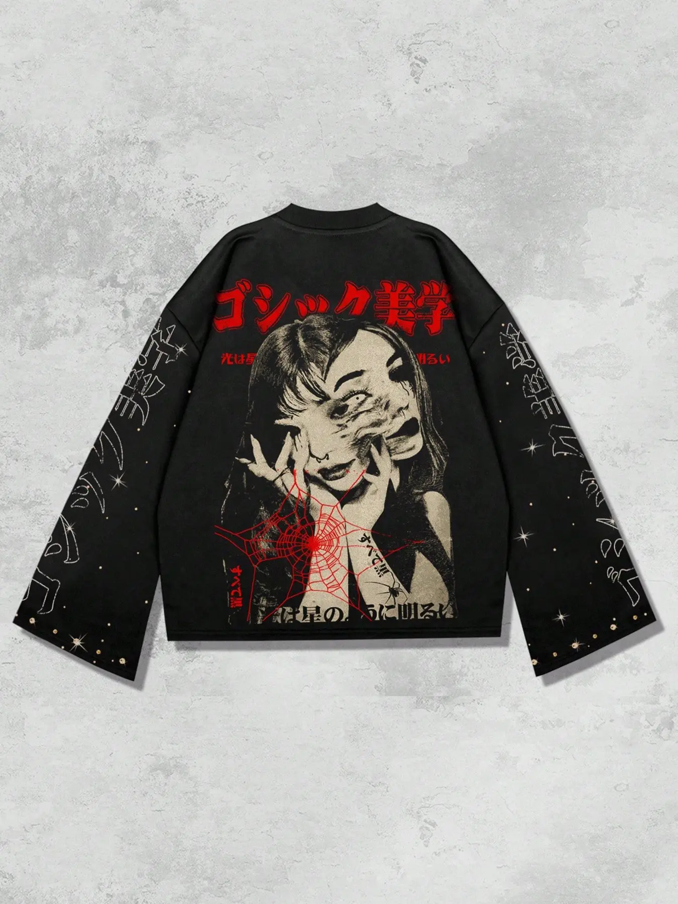 Men's Gothic Street Print Hoodie, Long Sleeve Loose Fit Crop Top, Perfect for Spring Summer Fall, Vintage 2000s Style, Menswear