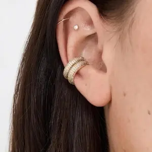 1/4PCS CZ Paved Hoop Bold Ear Cuffs Earrings for Women Clip On Wrap Non-Pierced Cartilage Copper Statement Fashion Jewelry