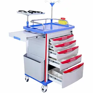 Med Emergency Crash Cart with Accessories - Cardiac Board, IV Pole, O2 Holder, Trash Can, Drawer, Mobile Cart for Nursing Center, Clinic, 30"L x 19"W x 38"H