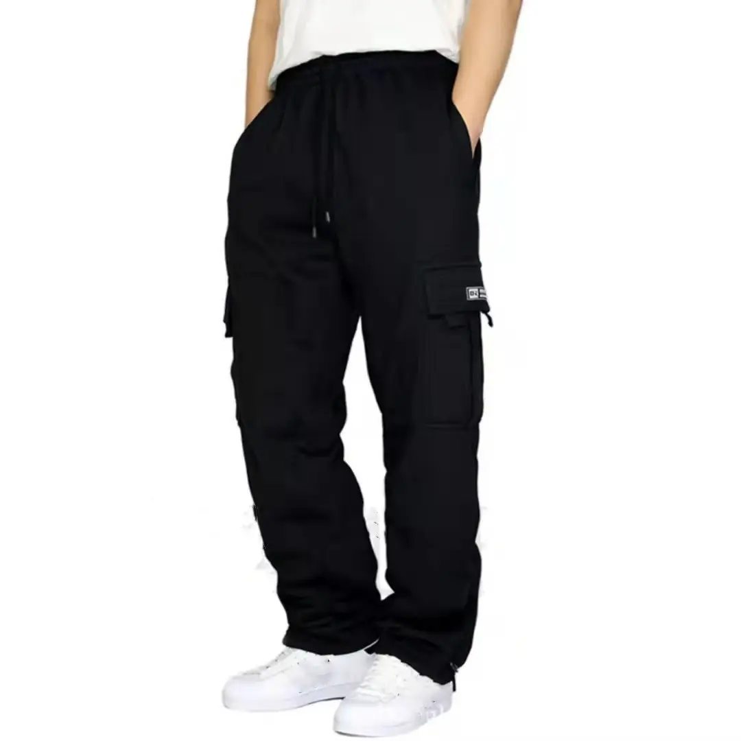 Men's Heavyweight Cargo Sweatpants Relaxed Fit FleecePants 6 Pockets Drawstrings Hip Hop Harem Casual TrouserAthletic Fabric Joggers Loose Menswear Small Soft StretchyStylish Beige Plain 100% Polyester Machine WashableSpandex Plain