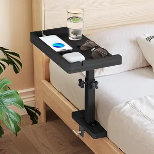 Adjustable Bedside Shelf for Bed, College Dorm Room Essentials,  Bed Side Tray Table with Sturdy Metal Pole, Clip On Nightstand Organizer for College, Apartment, Bunk Beds