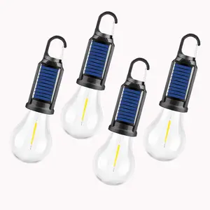 4 Pack Solar LED Camping Light, Rechargeable Outdoor Tent Lantern,  Bulb Light with Clip Hook, Suitable for Camping, Hiking, and Barbecues