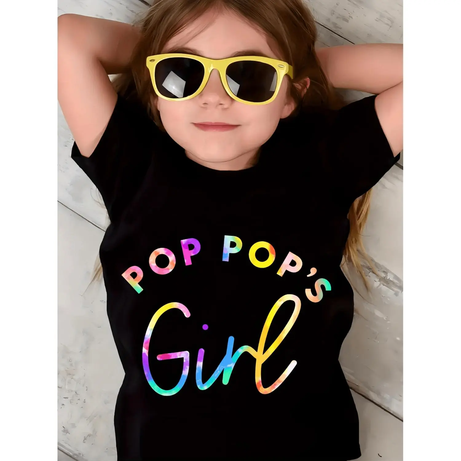 POP POP'S GIRL Print Tee, Girls Comfy & Trendy T-shirt For Spring & Summer, Girls Clothes For Outdoors