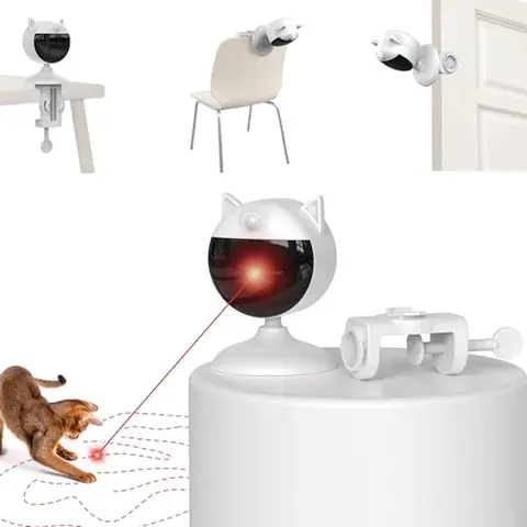 Potaroma Smart Sensor Laser Pointer Cat Interactive Toy - Rechargeable, Motion-Activated, Clamp Mount, Auto Power Off, Auto Standby, Plastic Body, Jumpy Jittery Random Path, Fixed Laser, Continuous Play, Portable Cream White Indoor Kitten Exercise Gear,fa