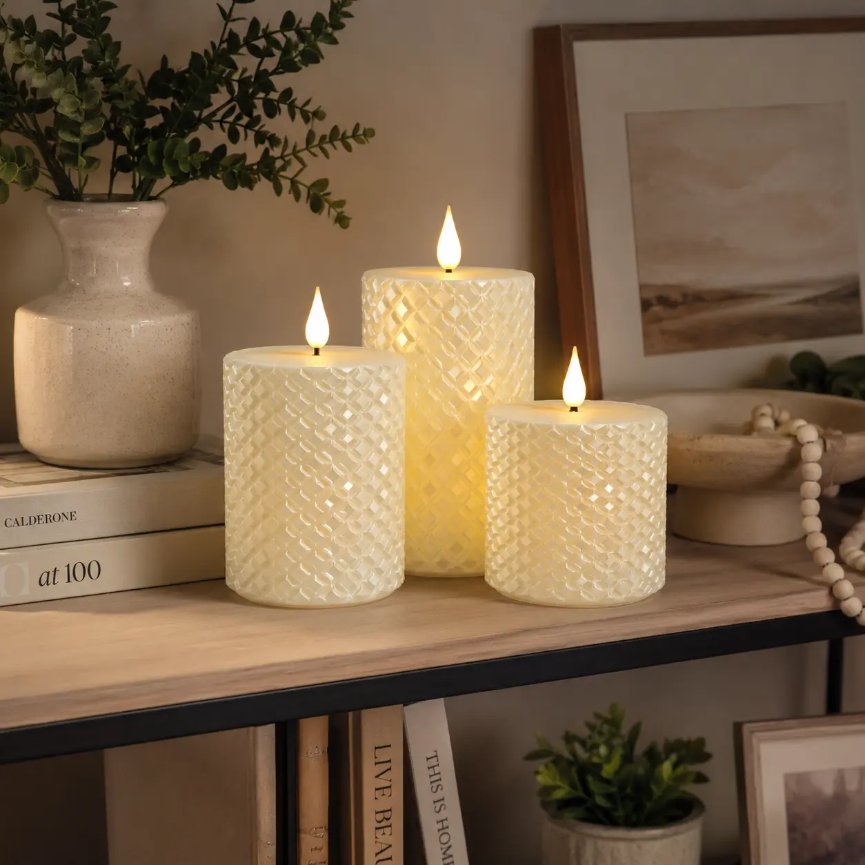 3PCS Diamond Texture LED Flameless Candles Set, Remote Control & Timer, Flame-Free Safe & Durable, Powered by 2 AAA Batteries, Realistic Flickering Warm White Light, Ideal for Bathroom, Study, Outdoor & Festival Decor