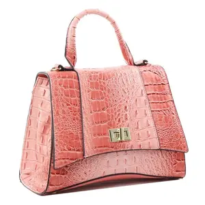 2 N 1 PINK TOP HANDLE CROC SNAKE SATCHEL