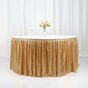 Sequin Table Skirt 17ft Gold - Pleated Satin With Top Velcro Strip Sparkly Table Decor