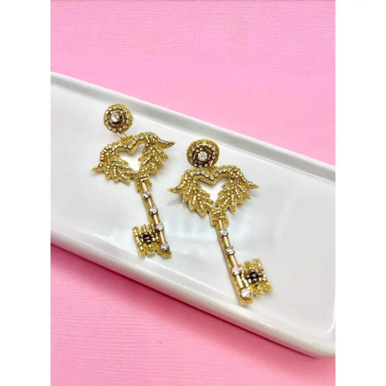 Gold Heart Key Earrings