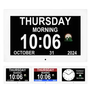 10" White Digital Clock with Remote, Photo/Music/Video Player, Auto Brightness, Large Font, Calendar, Multi-Language, Loudspeaker for Home School Shop Hospital