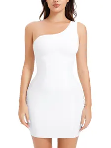 Wireless Bra Single Shoulder Bodycon Skirt, Seamless 3D Cut, Waist Cinching, Anti-Curling Edges, Multi-Occasion Wear