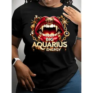 Women's Aquarius Zodiac T-Shirt with Letter Print and Symbol Soft Breathable Relaxed Crew Neck Short Sleeve Casual and AllSeason Astrology Top