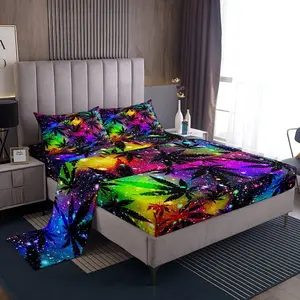 Marijuana Leaf Bed Set,Cannabis Galaxy Sheet Set for Women Men,Marijuana Weed Leaves Decorative Bed Sheets,All Season Colorful Sheets