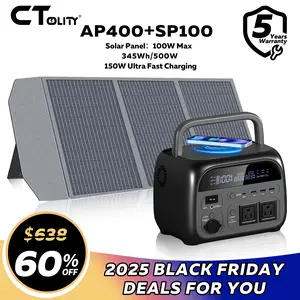 Ctolity 500W 345wh Portable Power Station Camping 100W ETFE Solar Panel 23.7% Efficiency Solar Generator LiFePO4 Battery for Camping