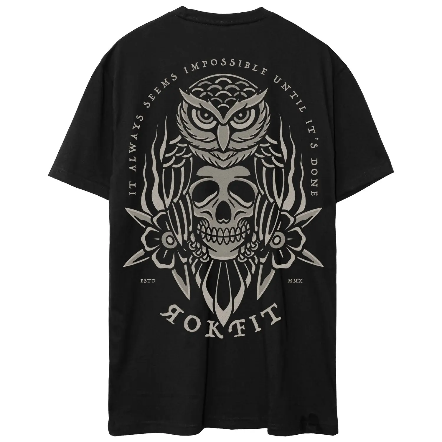 RokFit 'It Always Seems Impossible' T-Shirt with Graphic Print, Short Sleeve, Poly/Cotton blend, premium tee
