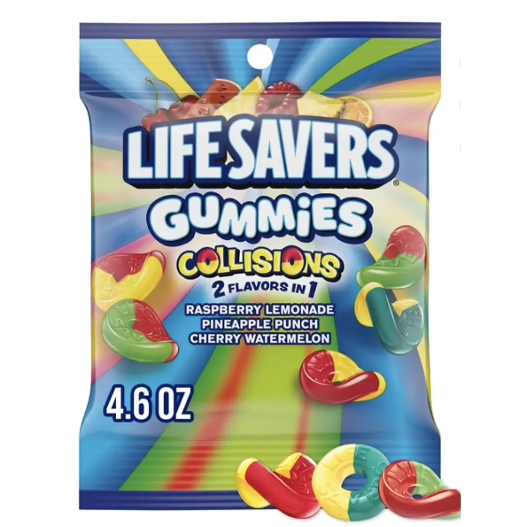 Life Savers Gummies Collisions 4.6 oz Bag - Raspberry Lemonade Pineapple Punch Cherry Watermelon 2 Flavors in 1 Sweet Tangy Candy Experience