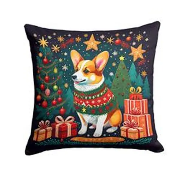 18 x 18 in. Unisex Corgi Christmas Fabric Decorative Pillow