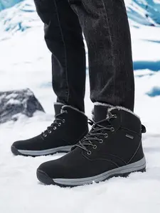 Men's High-Top Winter Hiking Boots, Warm Fleece Lining, Windproof Waterproof Non-Slip Outdoor Shoes, Casual Daily Wear, Trekking Shoes, Trekking Camping Shoes