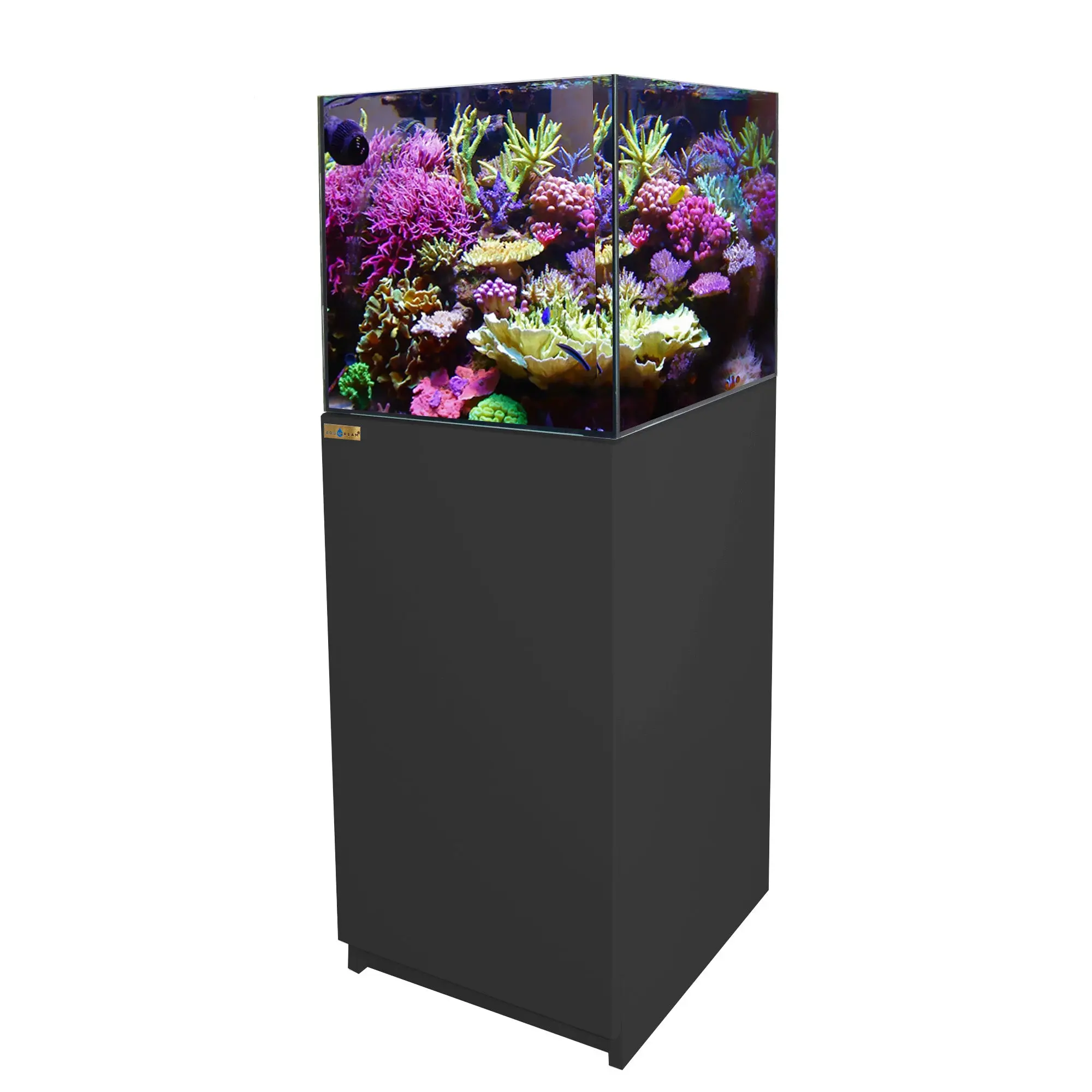 Aqua Dream 37 Gal Ultra-Clear Glass Classic Square Coral Reef Aquarium - All Black Enclosure, Built-in Sump, Efficient Flow, Pre-Assembled Fish Tank, Aquarium Setup Kit with Power Supply, Waterproof Design