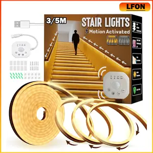 5V intelligent induction running water LED light strip, people will light up when they come, and light and shadow flow.9.84/16.4 feet are optional, which can easily decorate the stairs, corridors and room atmosphere.(Warm white and white)