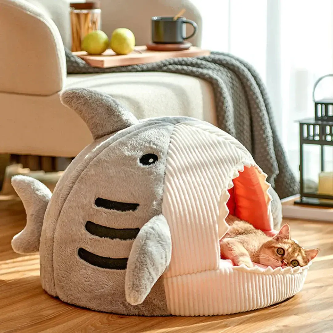 Luxury Plush Shark Shaped Pet Bed - Cozy & Stylish Dog/Cat Bed for Ultimate Comfort - Perfect for Small to Medium Pets - Soft, Durable, and Easy to Clean