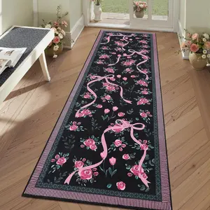 Modern Luxury Rose Butterfly Pattern Long Hallway Rug, Floral Area Rugs, Soft Plush Washable Non-Slip Carpet, Home Decor for Living Room Bedroom Laundry Room