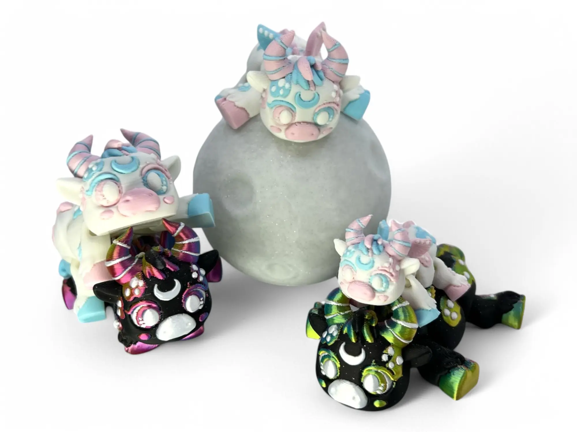 Lunara's Treasure Trove Exclusive Moonie the Moon Cow Dragon Figurine - Chibi Kawaii Style Celestial Aesthetic 3D Printed Articulated Design 6 Inches