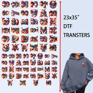 72 PCS/Set Iron on Transfers Scary Clown Alphabet & Numbers DTF Transfer Set DTF Transfers Ready to Press Heat Transfer Stickers Iron on Decals for T Shirts Hoodie DIY Crafts Summervibes