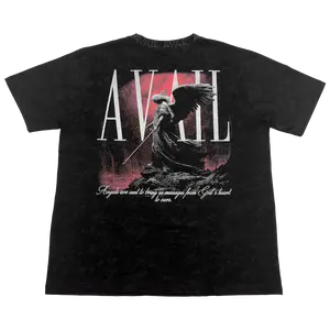AVAIL Arch Angel Pump Cover T-Shirt - Acid Wash BLACK - 100% Cotton Oversized Gym Graphic Tee with Embossed Neck & DTG Print for Menswear Casual Streetwear Shortsleeve Top Tshirt