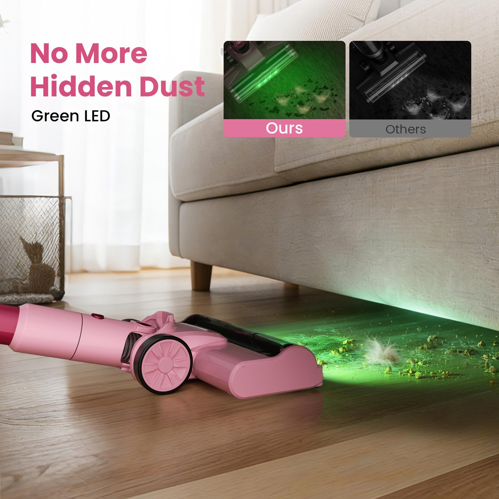 [SpringGlowUp]S2 Cordless Vacuum, 2-Mode Strong Suction & 55-Min Runtime, Anti-Tangle Rechargeable Stick Vacuum with Green LED for Easy Daily Cleaning , Lightweight 2-in-1 Handheld with Self-Standing Design for Floors, Carpets, Sofa, Tiles, Cars