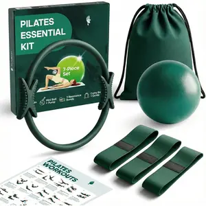 Pilates  Workout Kit - 7 count Pilates Set for Women with Toning Ring (Magic Circle), Mini Ball & Resistance Bands. Full Mat Pilates Equipment for Yoga, Core & Stretching at