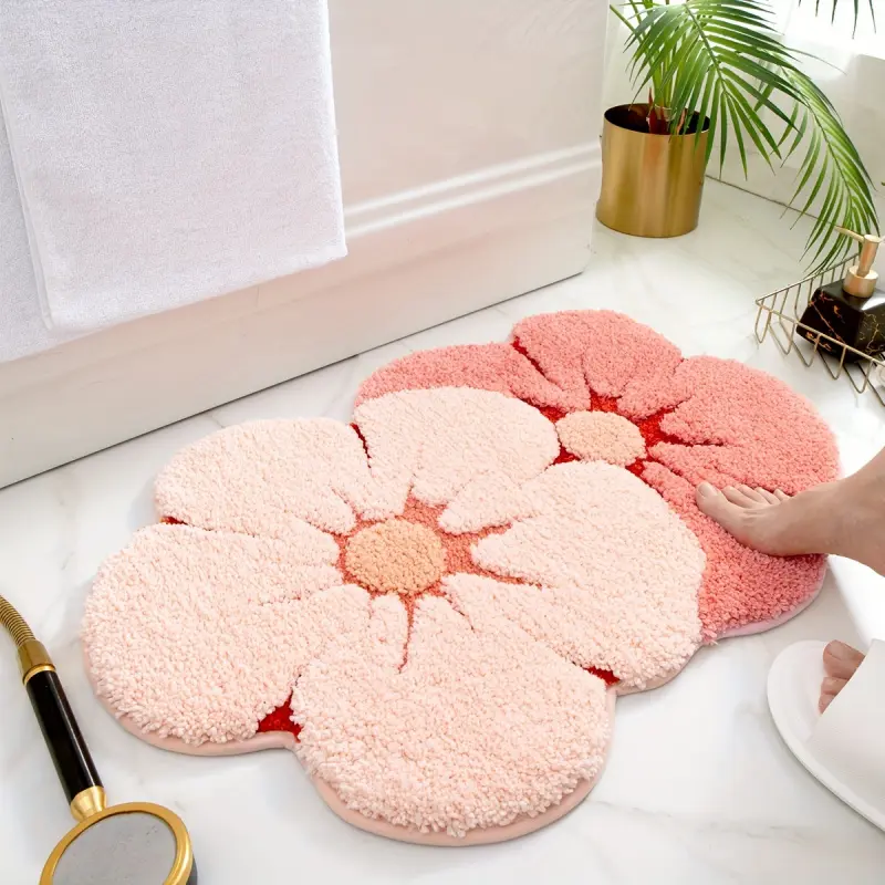 1 2 Color Floral Pattern Bathroom Fluffy Rug Soft Comfortable Super Soft Rug Bath Mat Water Absorbent Mat Machine Washable Flannel Vanity Mat Floral Shaped Rug for Bathroom Bathtub Laundry Room Vanity Patio Home Decor Accessories Bathroom Accessory