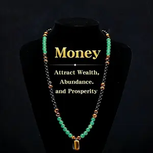 Money Attraction Necklace With GreenAventurine & Tiger Eye Pendant Healing Crystal Stone ,Anniversary, Vacation &Theme Parties Jewelry Charms Abundance Crystal bracelet,Long Chain,Sweater chain,Ideal gift Jewelry for Men and Women necklace christmas spark