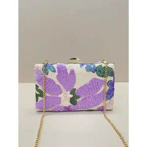Sequin Embroidered Floral Clutch Bag (Random Pattern, Unique), Elegant And Refined Fashion Women's Handbag With Metal Chain, Suitable For Parties, Weddings