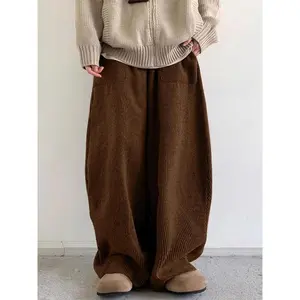 Men's Solid Color Drawstring Waist Corduroy Pants, High Stretch Loose Casual Comfy Pocket Wide Leg Trousers for Daily Wear, Men's Bottoms for All Seasons, Casual Loose FitGift
