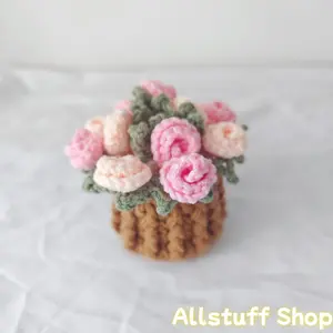 Handmade Yarn Crochet Rose Coasters, Heat-Insulating Tableware Pads, Cute Flower Basket Design, Creative Fashion Desktop Ornaments