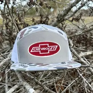 Chevy Logo 7 Panel Trucker Hat – Embroidered Flat Bill Snapback with Mesh Back, Unisex Vintage Outdoor & Travel Cap Gift for Him