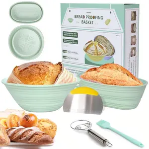 Silicone Bread Basket Set, 1 Set Including Round & Oval Bread Basket & Baking Tools, Kitchen Baking Utensils for Home Use