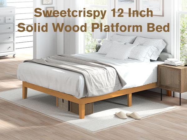Wood Bed Frame, Platform Mattress Foundation with Support Slats, Natural Pine Color, Easy Assembly, No Spring Needed