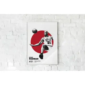 Dennis Rodman Poster: NBA Art for Basketball fans - Mid-Century Modern Office and Bedroom Wall Decor in Helvetica, printable, Chicago Bulls