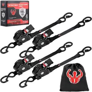 Retractable Ratchet Straps 4 Pack, 1500LBS Break Strength Self Retracting Tie Down Straps, 1" x 12' Auto Ratchet Straps for , Kayak and , Black