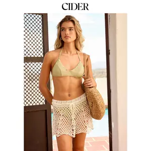 Cider High Stretch Acrylic Pointelle Low Rise A-line Mini Skirt