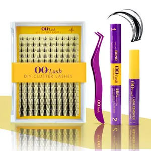 OQ Lash Fairy D Curl DIY Eyelash Extension Kit 140PCS Cluster Lashes Soft Waterproof Long Lasting Makeup for Beginners with Lash Tweezer and Glue - Cosmetic