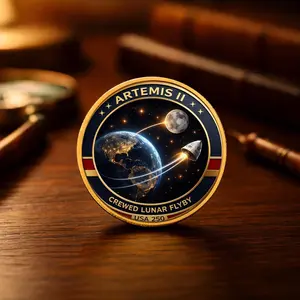 Artemis II Commemorative Coin, NASA Moon Earth Design, Astronaut Names Wiseman Glover Koch Hansen, Space Collector Gift