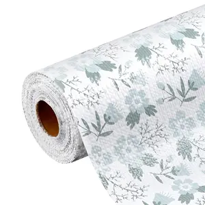 Thick PVC Shelf Liner, Non-Adhesive Non-Slip Waterproof Paper, 23 ft Roll with Floral Print for Kitchen Cabinets, Refrigerator Shelves