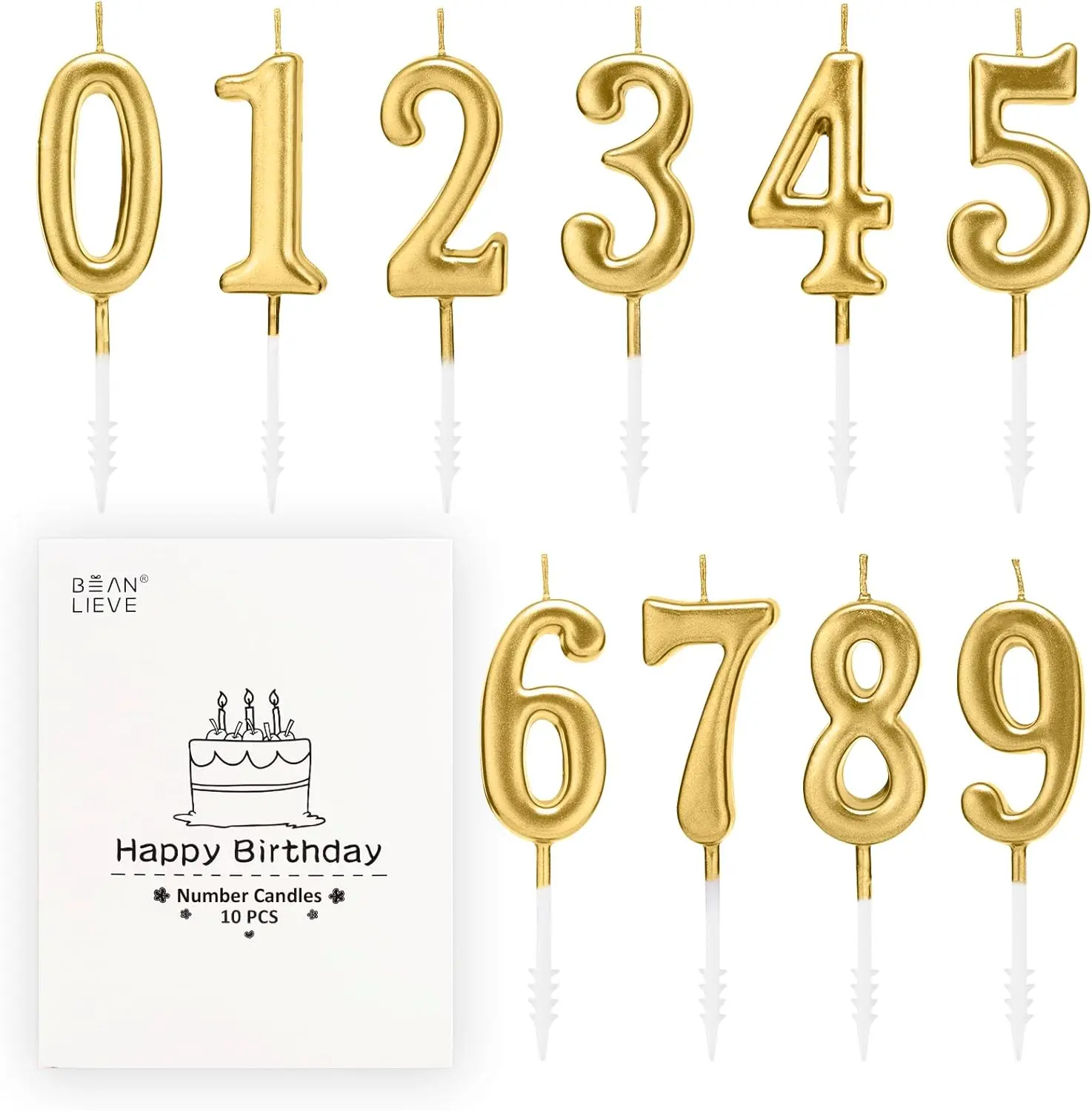 10-Pieces Numeral Birthday Candles - Cake Numeric Candles Number 0 1 2 3 4 5 6 7 8 9,Used for Cake Decoration on Birthday Parties and Wedding Anniversary Celebrations(Champagne Gold)