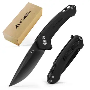 #fathersdaygift FLISSA Pocket Folding Knife, 3.2” D2 Blade G10 Handle EDC Knife with Button Lock and Pocket Clip for Hunting, Camping, Survival, Outdoor Activities