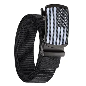 Men's nylon ratchet belt, casual woven buckle belt with a sliding buckle, perfect for jeans, featuring a hole-free adjustable design for a perfect fit