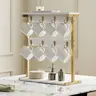 YATINEY Sturdy 2-Layer Coffee Mug Organiser, Countertop Mug Tree Rack with 8 Hooks & 2 Open Shelves, Space-Saving Vintage Stand for Home Kitchen, White & Gold #SummerVibes#DealsforYouDays #SummerGarden